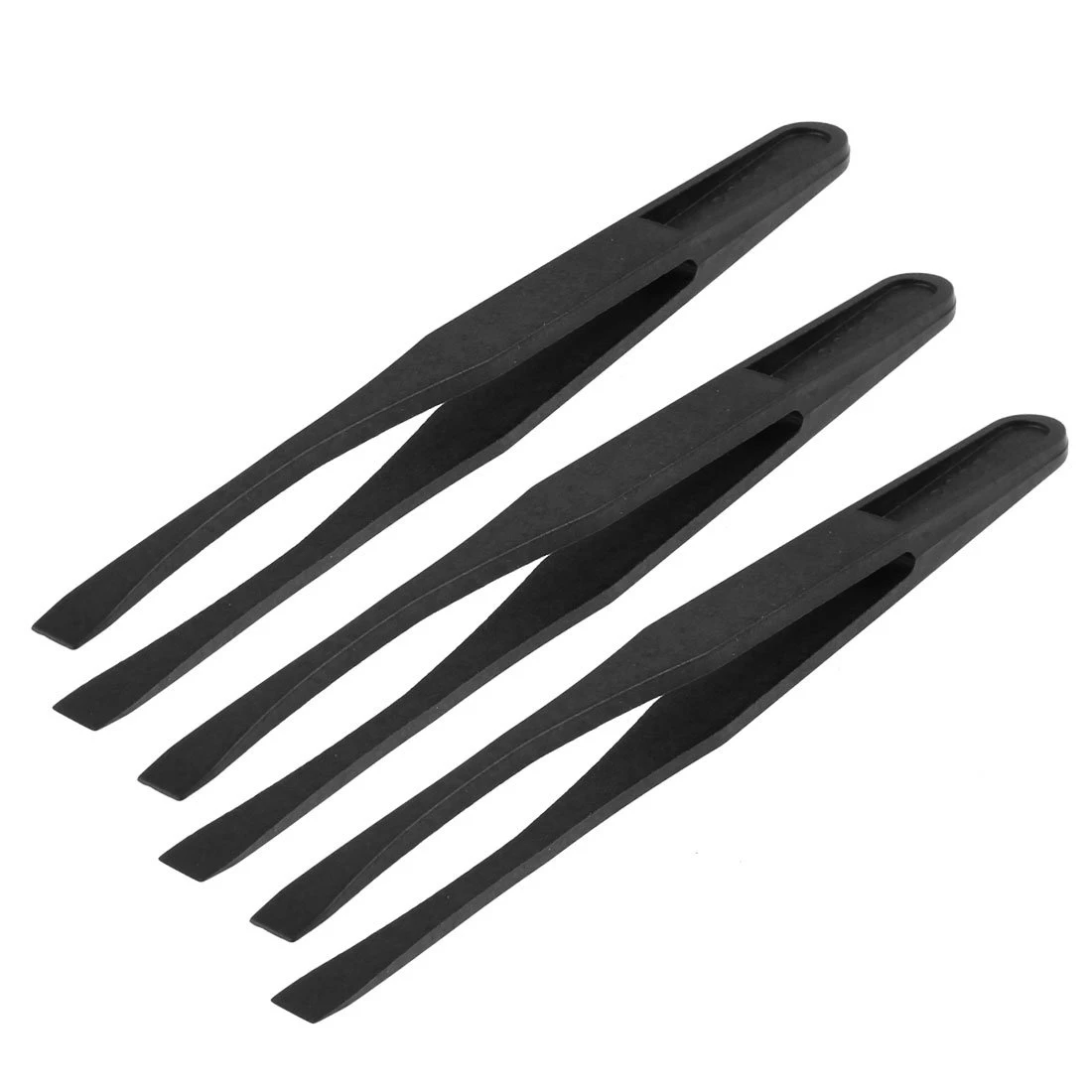 115mm Long Flat Tip Black Plastic Anti static Tweezers 3 Pcsin Hand