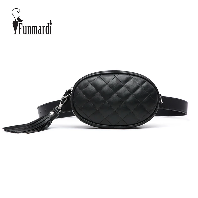 

FUNMARDI New Fashion Thread Fanny Packs Classic Tassel PU Leather Waist Bag Luxury Brand Waist Packs Novel Belt Bags WLHB1766