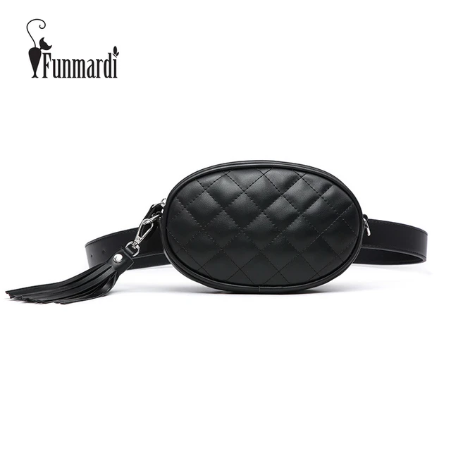 FUNMARDI New Fashion Thread Fanny Packs Classic Tassel PU Leather Waist Bag Luxury Brand Waist Packs Novel Belt Bags WLHB1766