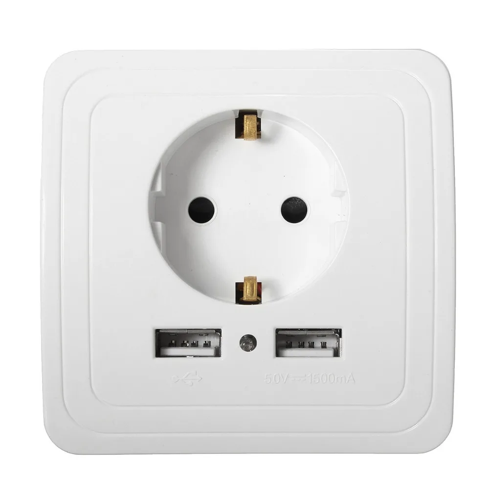  Wholesale Wall Power Socket Plug Grounded 16A EU Standard Electrical Outlet With 1500mA Dual USB Ch