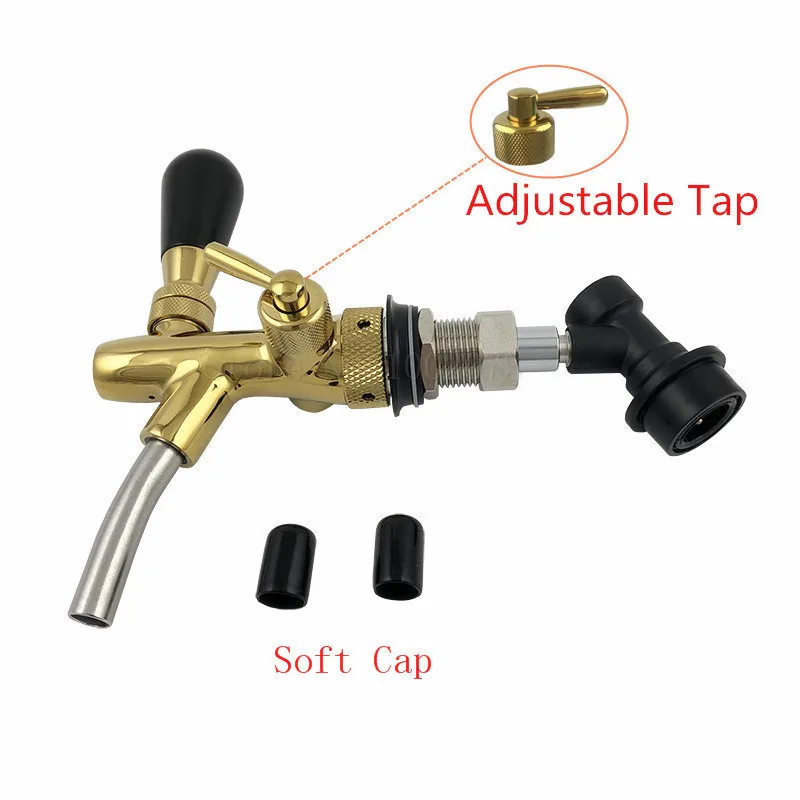 

Beer Tap Faucet with Ball Lock Disconnect,Adjustable Facuet Chrome Golden plating For Cornelius Keg,homebrew kegging kit