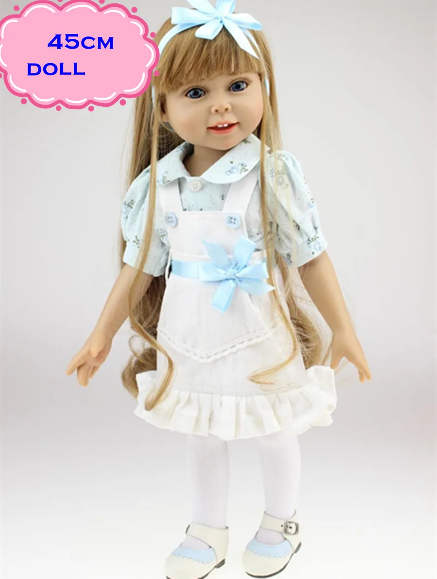 

18inch Long Hair Pretty American Girl Doll With Fashion Clothes Real Looking Full Vinyl Baby Dolls Reborn For Kid Gift Brinquedo