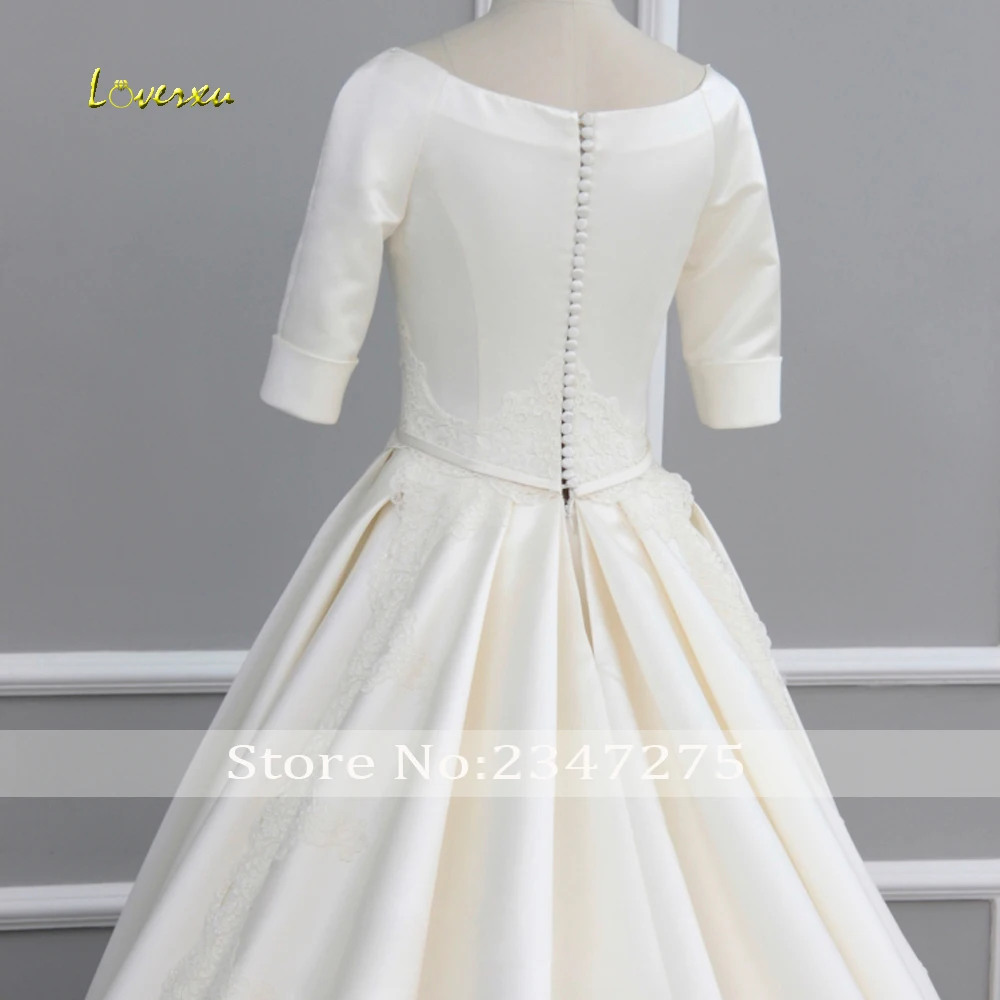 Loverxu Robe De Mariee, простое свадебное платье с коротким рукавом, трапециевидной формы,, с зубчатой аппликацией, съемное свадебное платье с длинным подолом, большие размеры