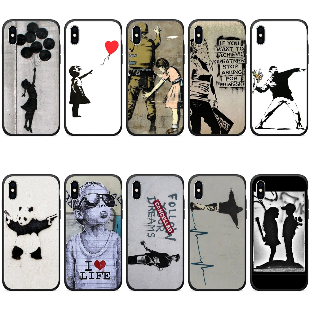 Black Soft TPU Case Pattern Back Phone Cover for iphone xr case Telefon Shell iPhone 8 Plus xs max Cases |
