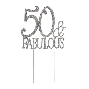 

50 Fabulous Cake Topper for 50th Birthday Party or Anniversary Crystal Rhinestones Decorative Cake Topper for Party Supplies