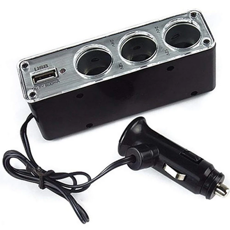 

12V-24V 3 Ports Car Cigarette Lighter Socket Splitter USB Car Charger Adapter For Mobile Phone MP3 Player DVR Car Accessories