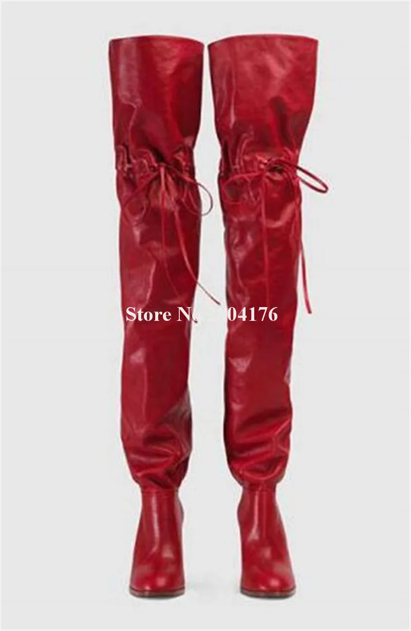 Picture Club Lose Stiefel Mode Schuhe Neue Starke Knie Ferse Sexy Frauen Lange Spitze bis Runde Picture Über Chunky As as Kappe Rot Schwarz Rnap8nx