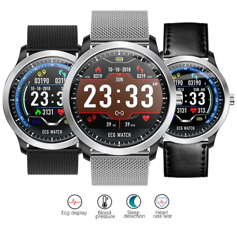 

N58 Bluetooth Smartwatch 1.22 inch HD IPS Round Screen ECG PPG Fitness Tracker Steel/Leather Strap Multiply Sport Modes Bracelet