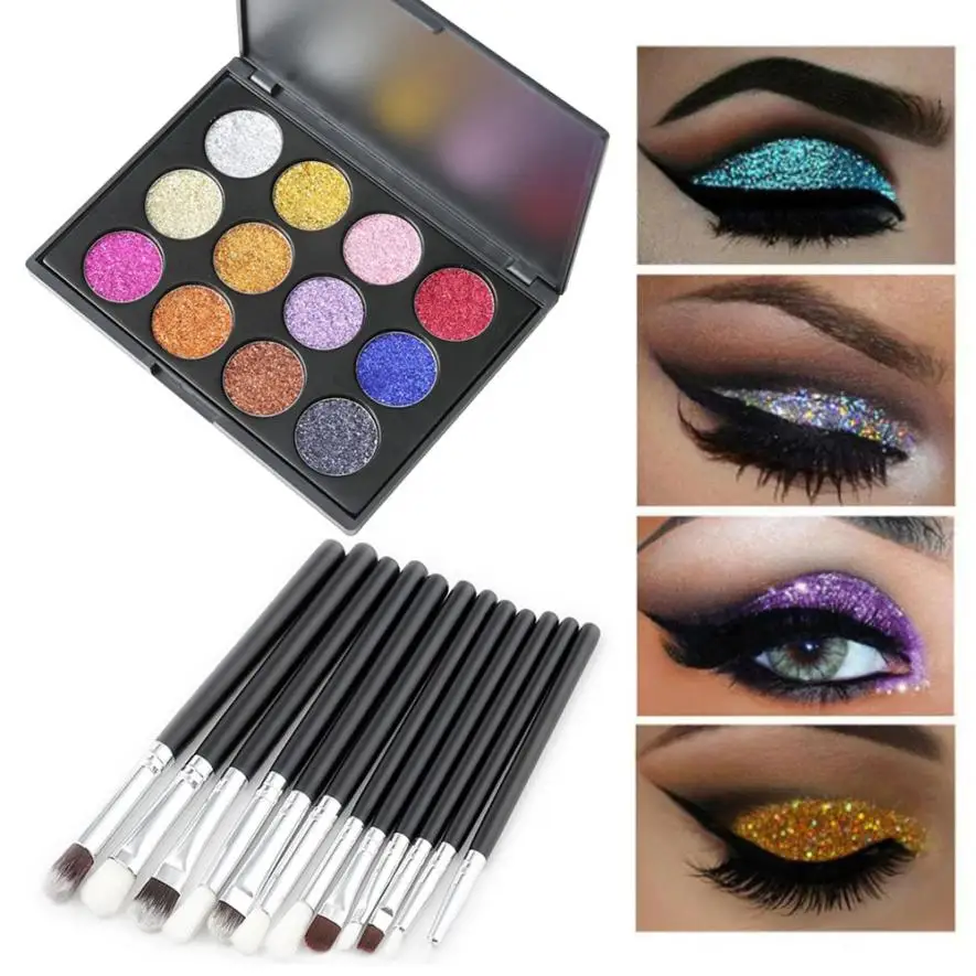

ISHOWTIENDA Profesional 12 Color Eyeshadow And 12 Pcs Makeup Brushes Eye Powder Shadow Set makeup pallete hudas beauty novo nuda
