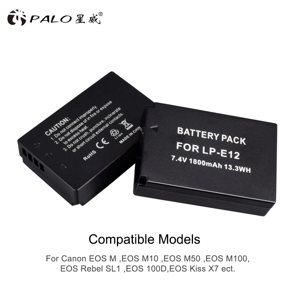 PALO 3 шт. 7,4 В 1800 мАч LP-E12 LP E12 LPE12 батарея для камеры+ ЖК USB двойное зарядное устройство для Canon EOS M50 M10 M100 100D Kiss X7 Rebel SL1