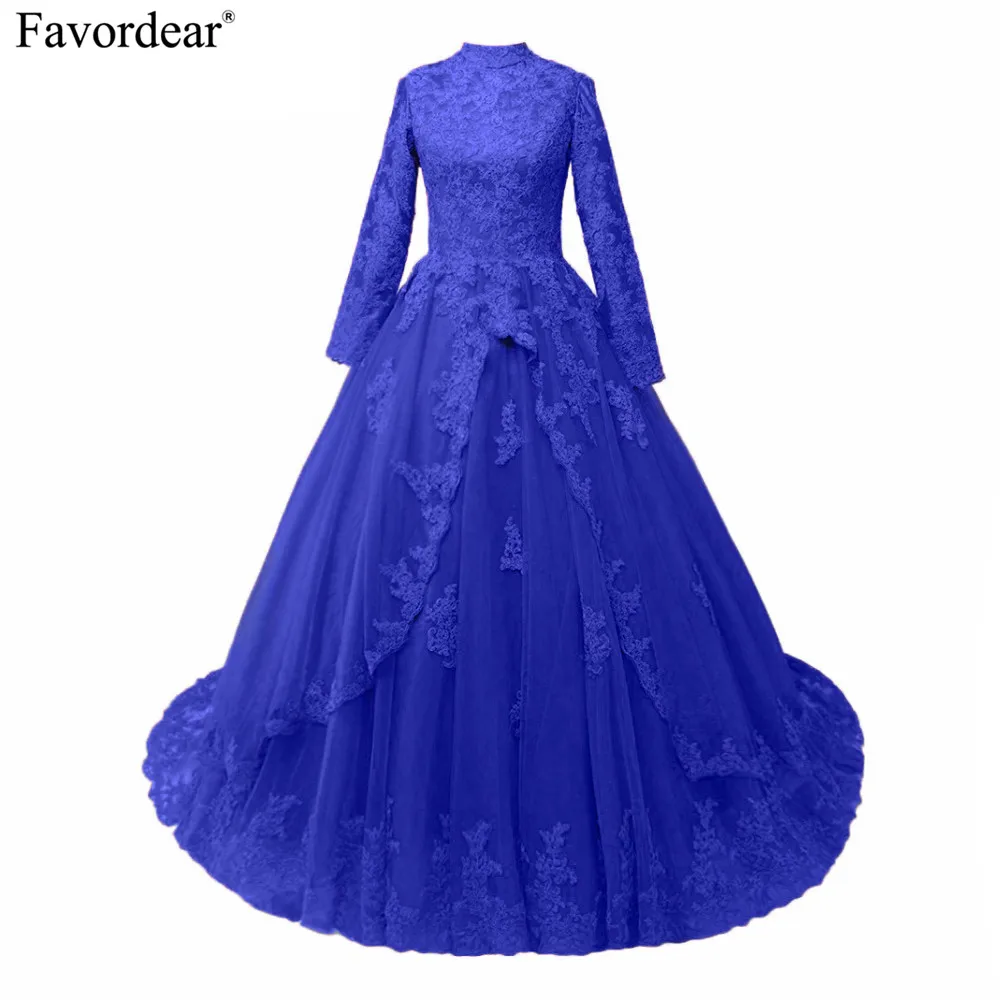 Peacock-High-Collar-Lace-Ball-Gowns-Bridal-Dress-Custom-Made-Long-Sleeve-Lace-Princess-Muslim-Wedding (4) 