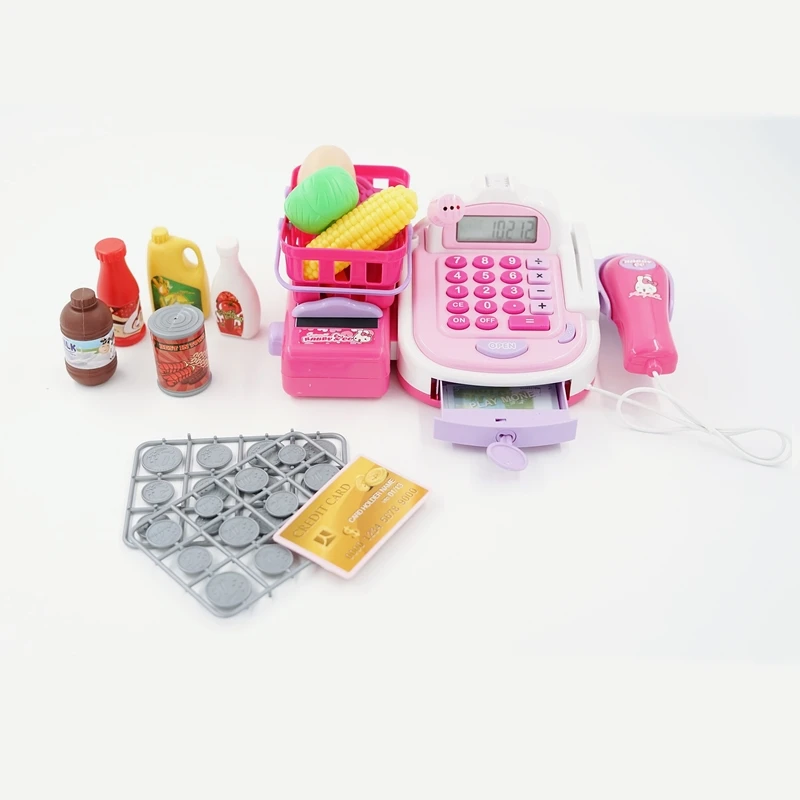 Cash Register Toys for Girl Multi-functional Supermarket Cash Register Toy with Calculator Microphone Scanner Dropshipping