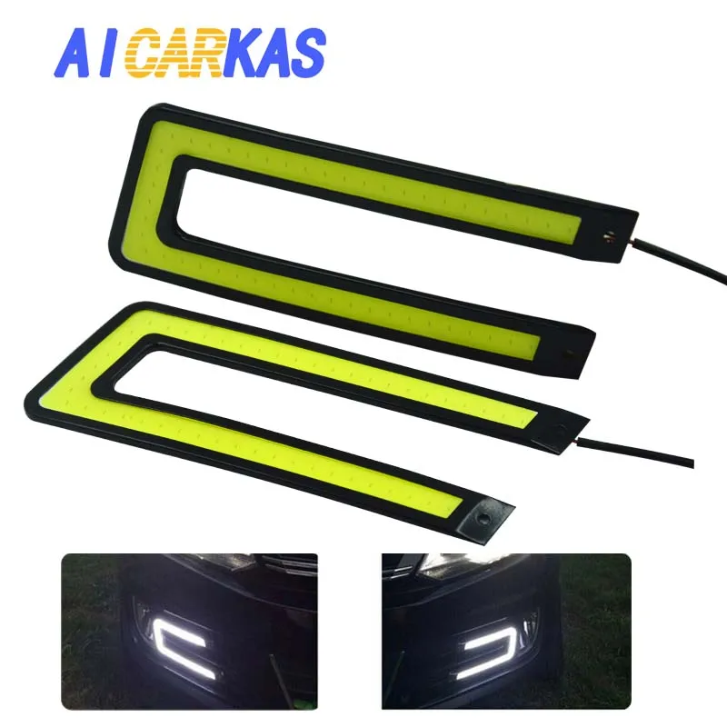 

AICARKAS 2PCS U Shape Car LED Daytime Running Lights COB DRL Strip DC12V Car Light Source Auto Headlight White Driving Fog Lamp