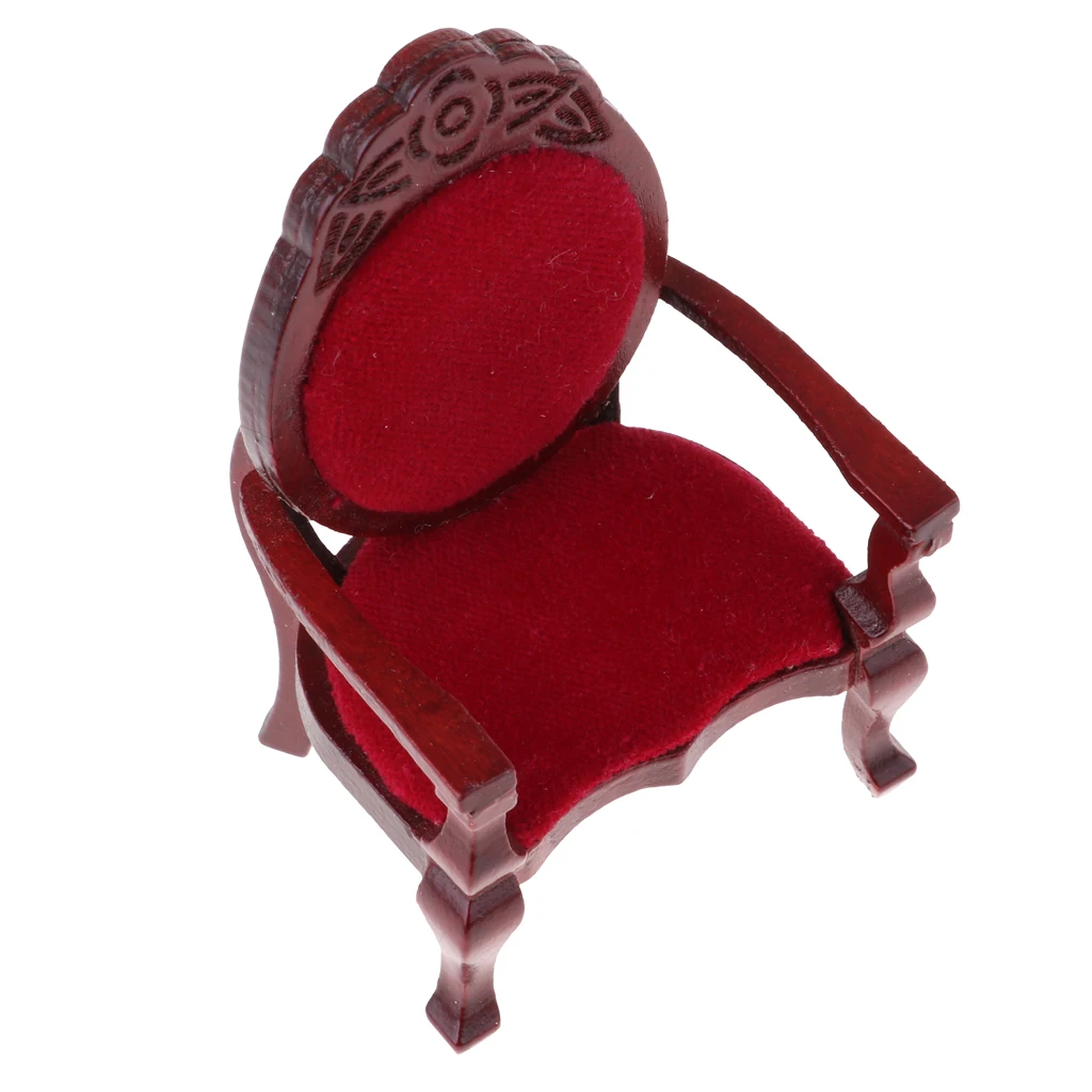 Miniature Wooden Stool Armchair Chair Model Toy For 1/12 Dollhouse Room Decoration Red