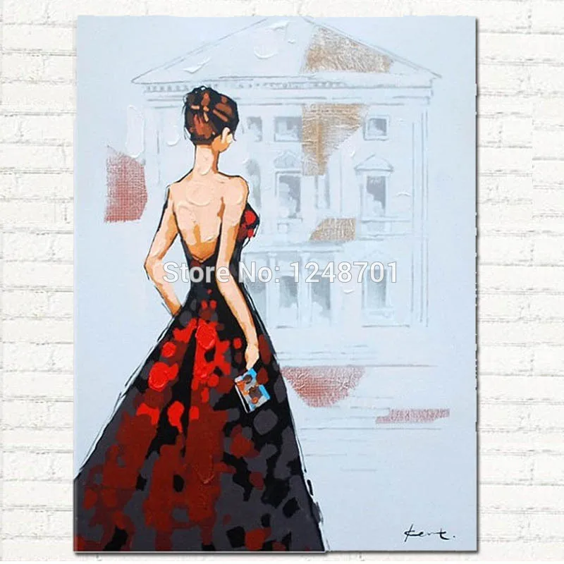 

Modern figurative art handpainted Lady in Red Oil Painting on Canvas - 100% Hand Made
