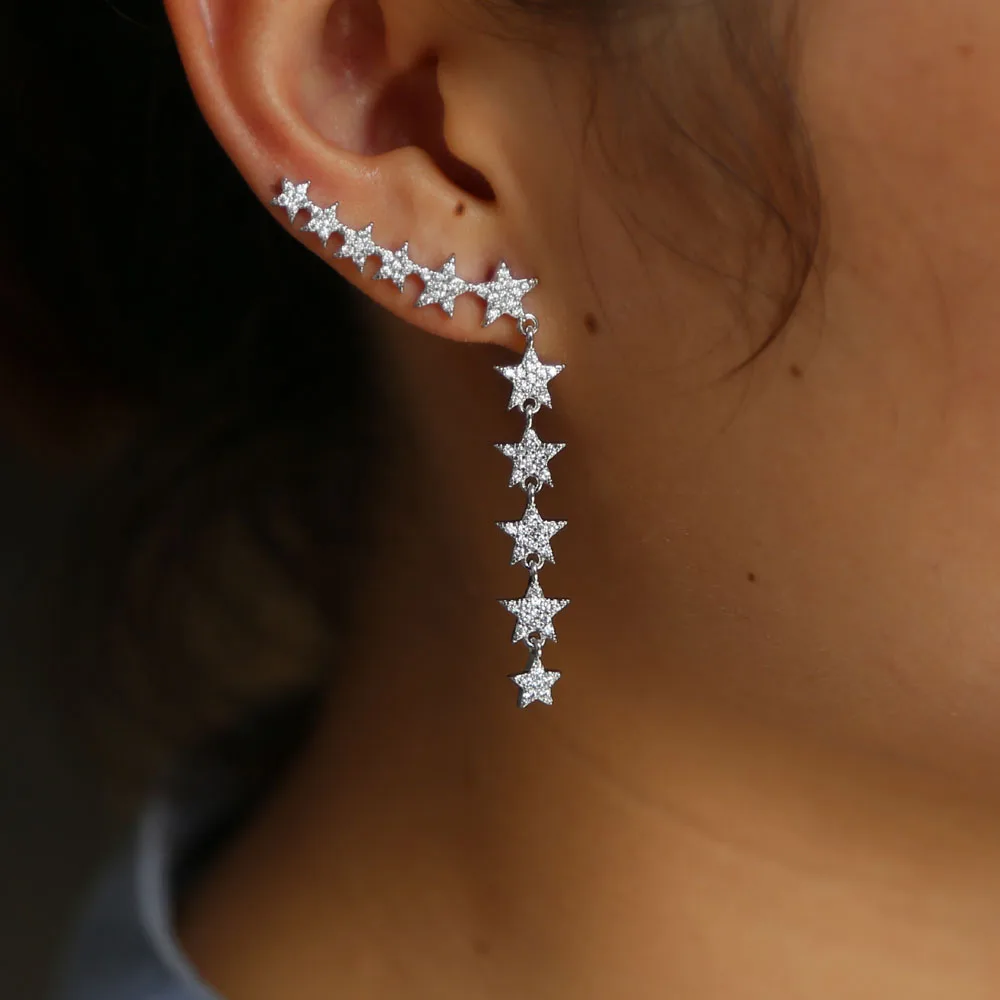 Новые серьги Искрящиеся cz в форме звезды элегантные длинные минималистичные серьги для женщин левое правое ухо Изящные милые серьги