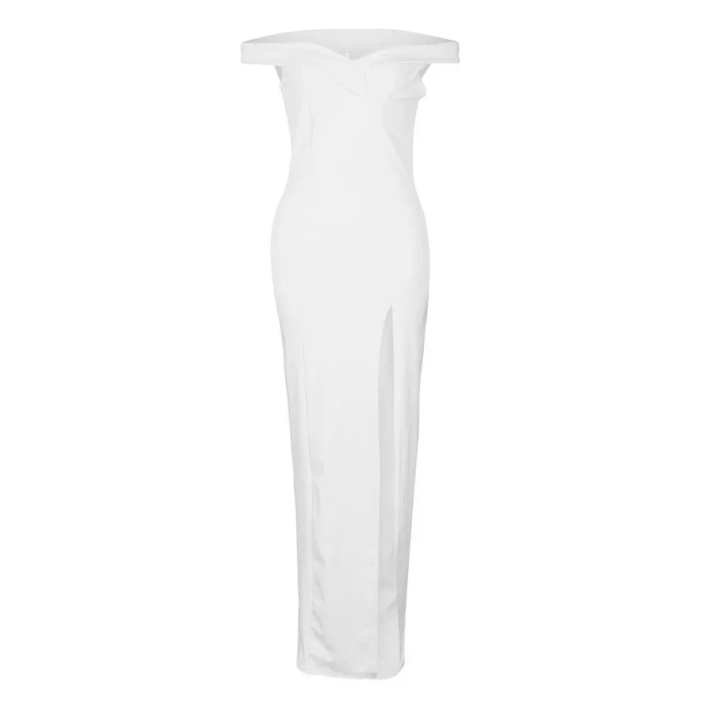

2019 Spring Summer Simple Strapless Slit Dress Floor Length