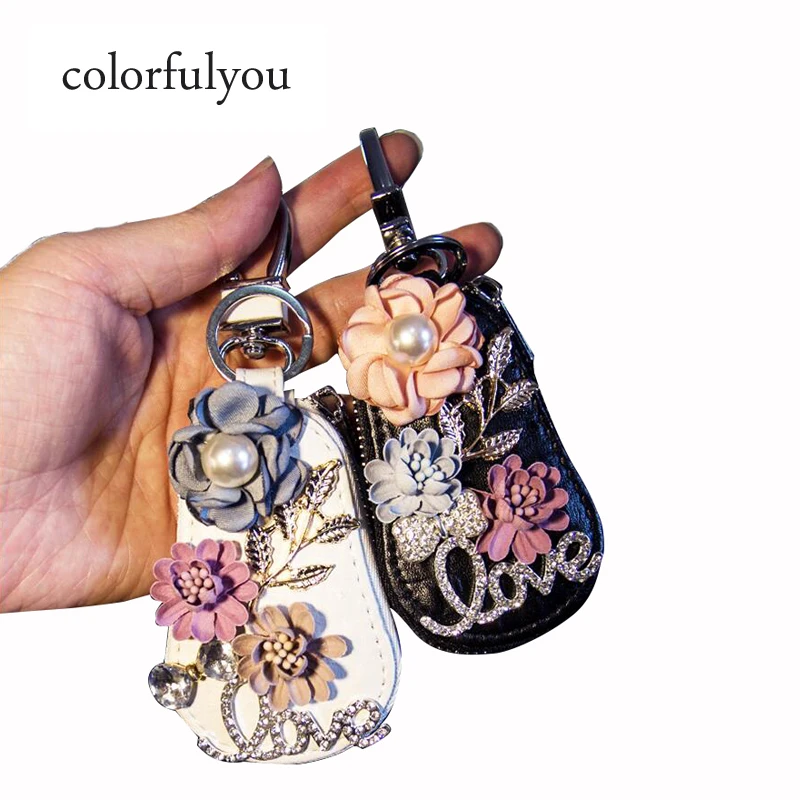 

2019 PU Car Key Wallets women Key Holder Housekeeper Keys Organizer Women Diamond flower Covers Zipper Key Case Bag Pouch Purse