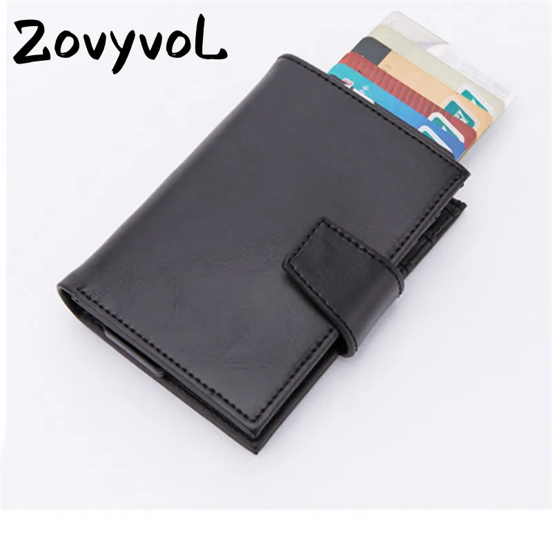 

ZOVYVOL 2019 New Arrival OL Aluminum Box Card Wallets PU Leather Unisex Business ID Holders RFID Blocking Credit Card Holder