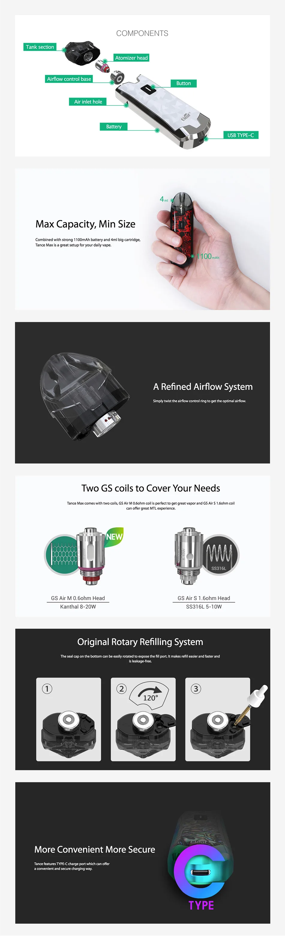 Eleaf Tance Max Pod Kit 1100mAh 2ml/4ml