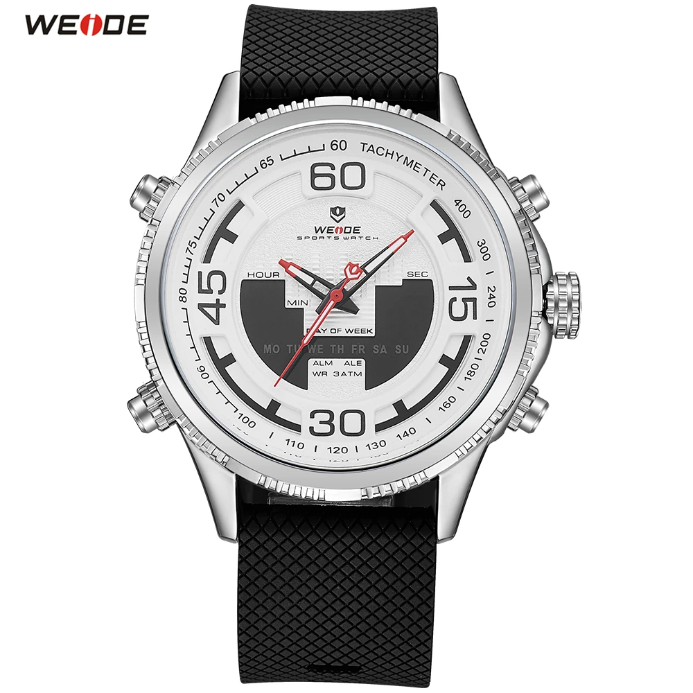 

2018 Top Brand WEIDE LED Men PU Band Silver White Watch Sport Watch Digital Quartz Watch Men Waterproof Wristwatch Orologio Uomo