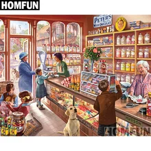 HOMFUN-cuadro elaborado con diamantes de una tienda de golosinas, Cuadrado/redondo, 5D, punto de cruz, bordado, decoración, para el hogar, A00785