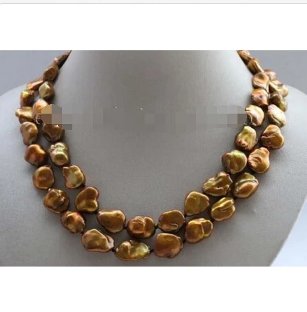 

FREE SHIPPING>>>@@ > Double Genuine Natural 20mm chocolate Baroque Reborn Keshi Pearl Necklace #f2143^^^@^Noble style Natural Fi