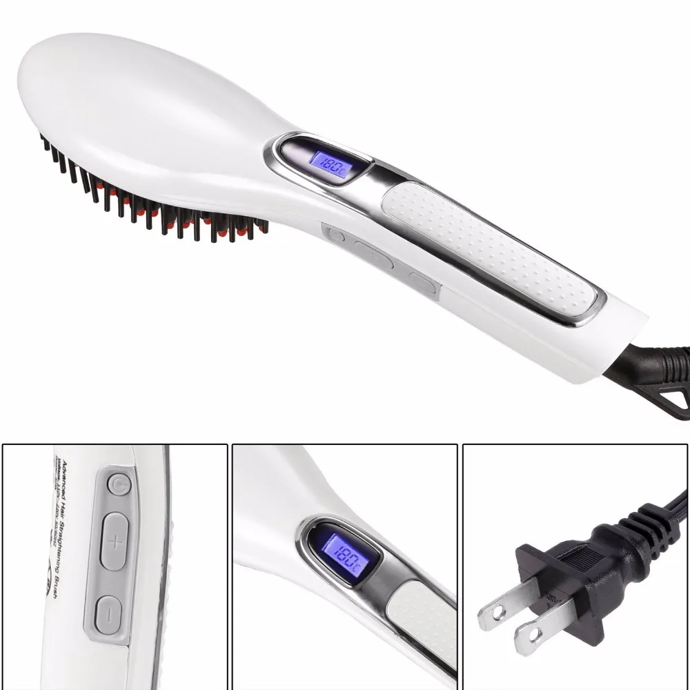 Hair Straightener Brush Comb Lcd Display Electric Fast Hair Straightener Comb Irons with EU US