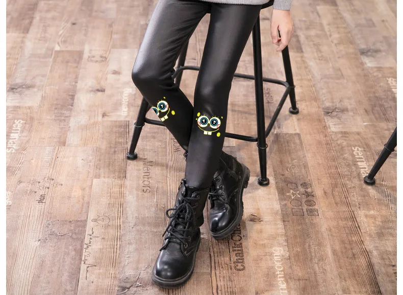Новые осенние детские леггинсы с рисунком для девочек обтягивающие брюки-карандаш из золотого флиса для маленьких девочек детские брюки черного цвета из искусственной кожи