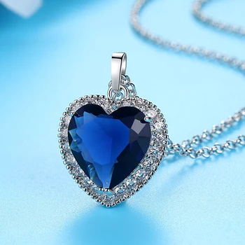 

Dovolov Titanic Heart of the Ocean Necklaces for Women Blue Romantic CZ Chain Pendant Necklaces Fashion Wedding Jewelry D3