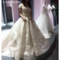 E JUE Шунг шампанское кружевной длинный шлейф Роскошная свадебная одежда с открытыми плечами украшенное бисером свадебное платье невесты
