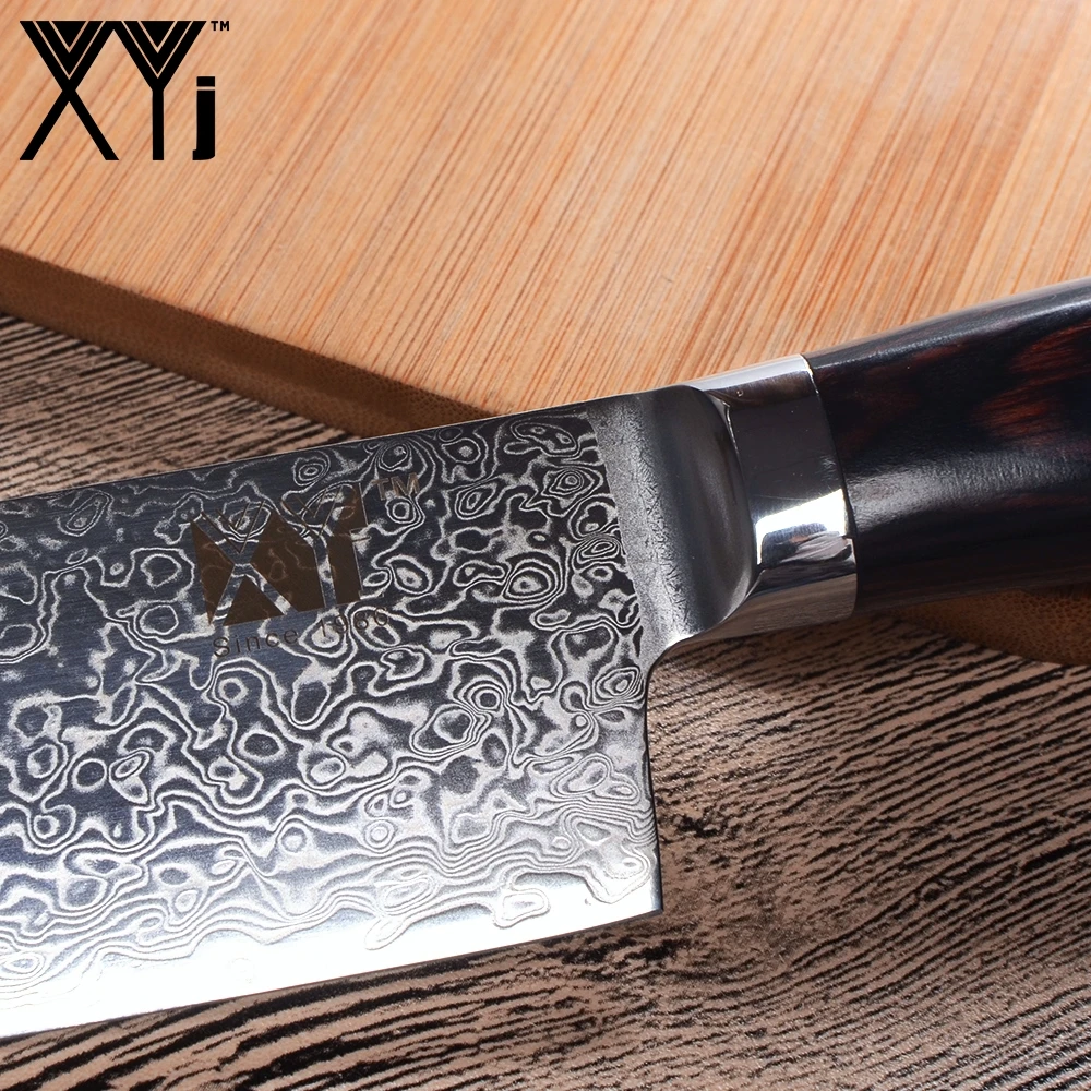 XYj ручной работы дамасский нож с красивым узором 73 слоя VG10 Дамасская сталь 7 дюймов нож Santoku цветные кухонные ножи с деревянной ручкой