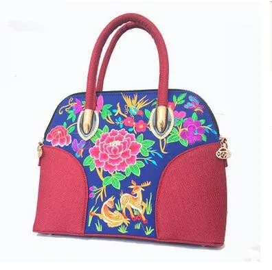 

New Women's nice Floral embroidery Handbags!Hot National Embroidered embroidery Lady's carry bag double-use shoulder Canvas bag