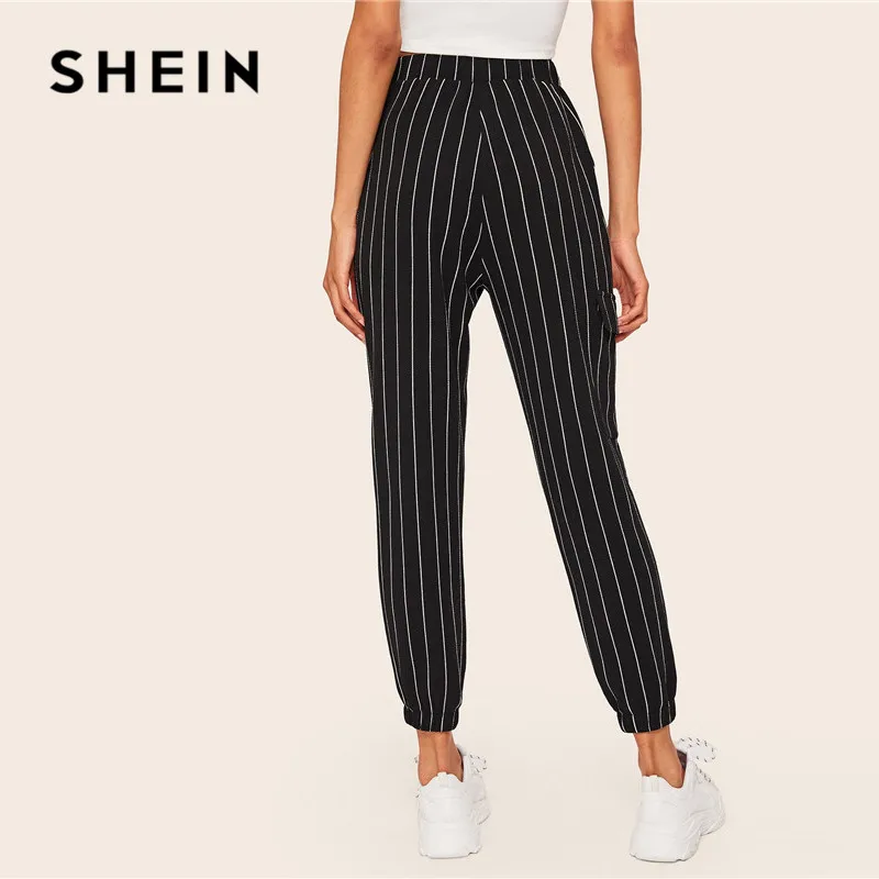 SHEIN Slant Pocket Vertical Striped 