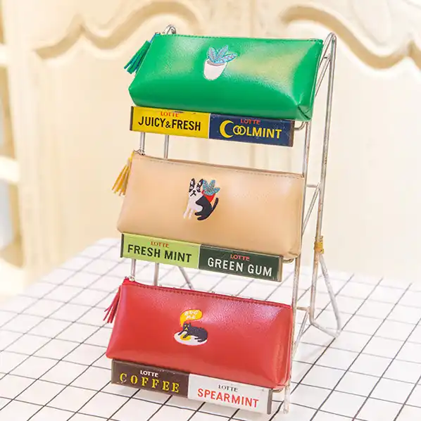 ジェイミーノート刺繍 Pu レザー学校ペンケースかわいい鉛筆バッグヴィンテージジッパーバッグ韓国文具学用品 Stationery School Supplies Pencil Case Kawaiischool Supplies Aliexpress