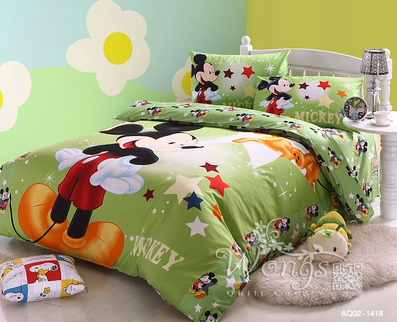 

Bedding Set Full Queen Size 100%Cotton Linen Quilt Cover Set Pillow Cases Duvet Cover Set 4P Mickey Mouse Home Textile AQ02-1416