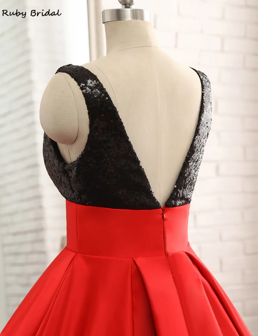 Ruby Bridal 2017 Vestido De Festa длинное бальное платье Quinceanera платья красного сатина черного