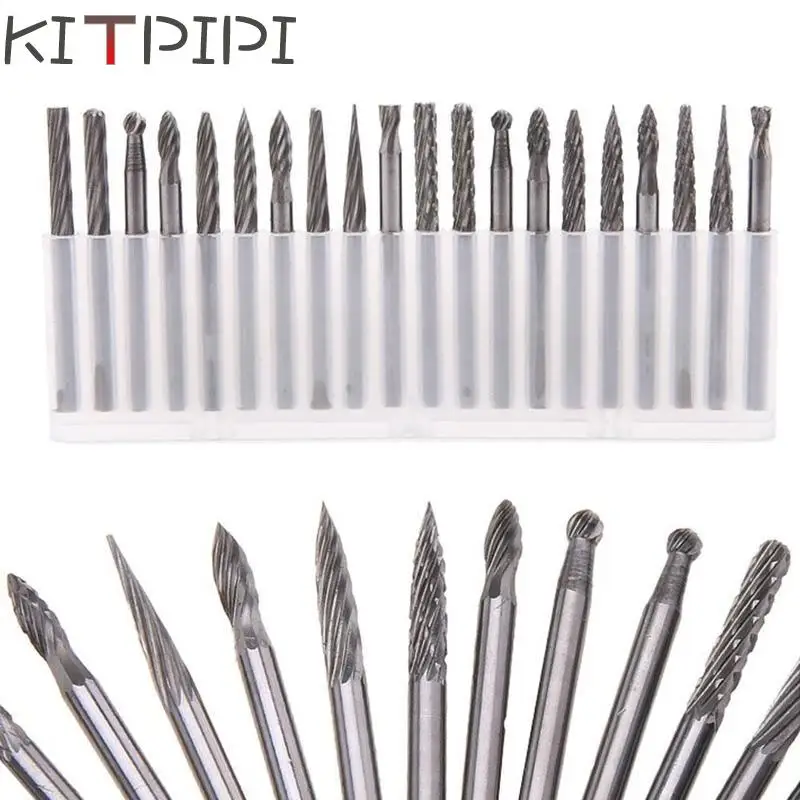 

KITPIPI 20Pcs/Set Tungsten Carbide Rotary Burrs Set for Dremel Accessories Milling Cutter Drill Bit Engraving Bits ZJF9837