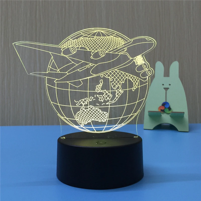 Самолет земля 3D светодиодный светильник, ночник USB светодиодный Иллюзия атмосфера видения настольная лампа для детей украшения спальни новинка подарок
