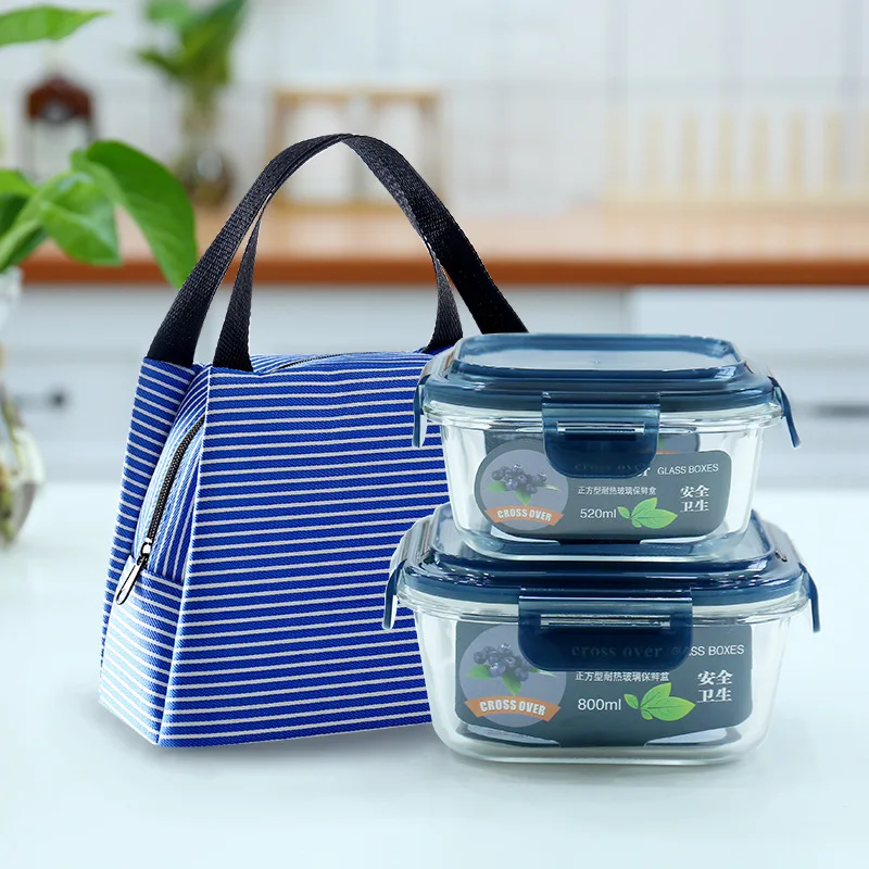 2 Pcs/Set Square Glass Lunch Box With bag Stanilite Food Container