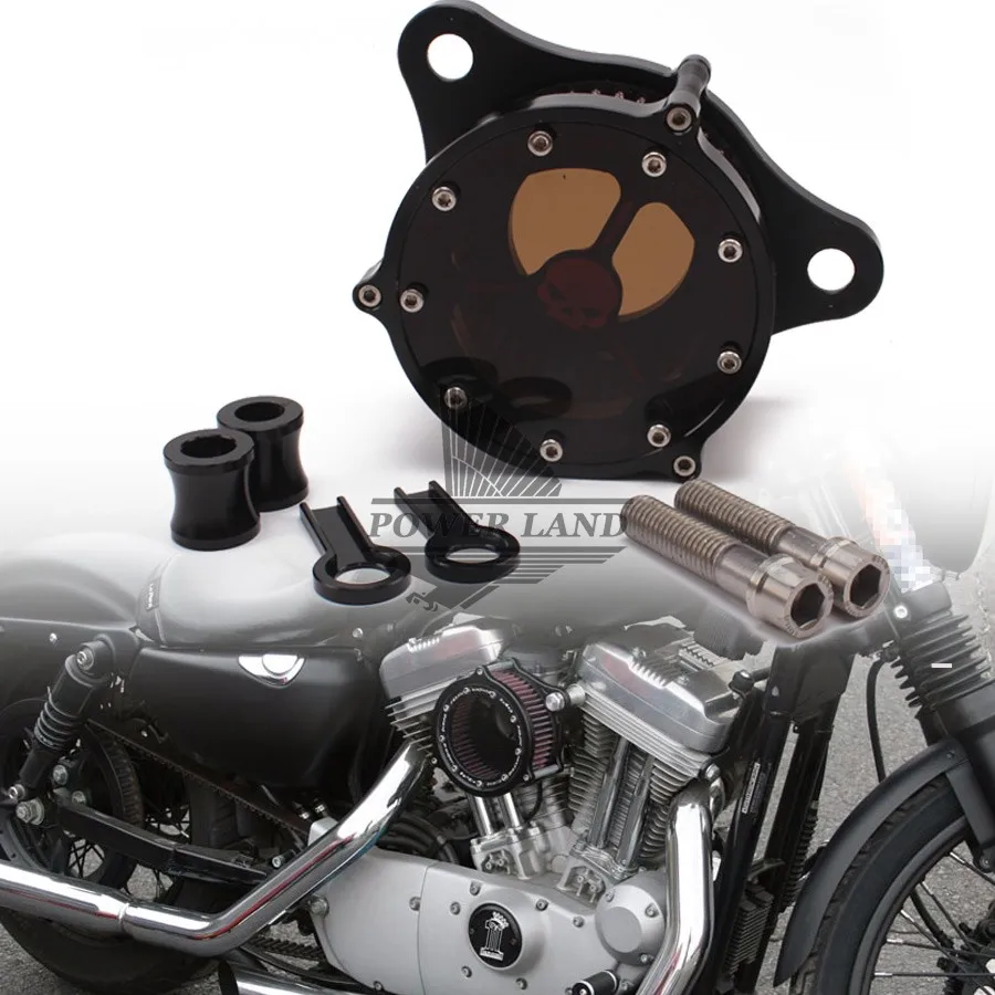 Black CNC Custom Skull Logo Smoke Lens Air Cleaner + Intake Filter