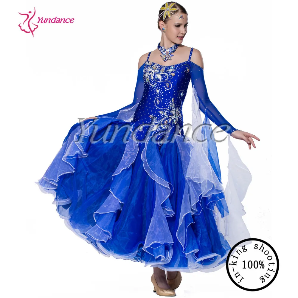 Новое поступление года Королевский синий Костюмы для бальных танцев вальс платья для танцев для женщины b-13403