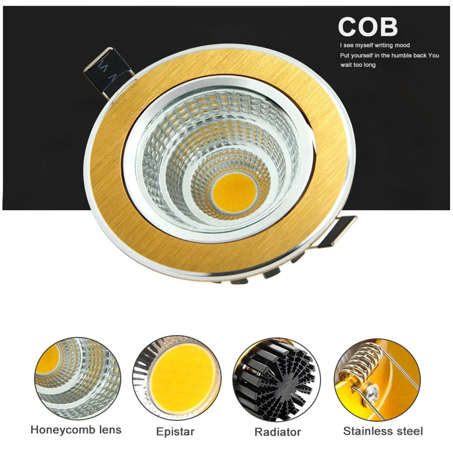 [DBF] роскошный золотистый потолочный светильник 7 Вт/9 Вт/12 Вт/15 Вт/18 Вт/20 Вт встраиваемый потолочный Точечный светильник с регулируемой яркостью COB светодиодный светильник с 85-265 в светодиодный драйвер