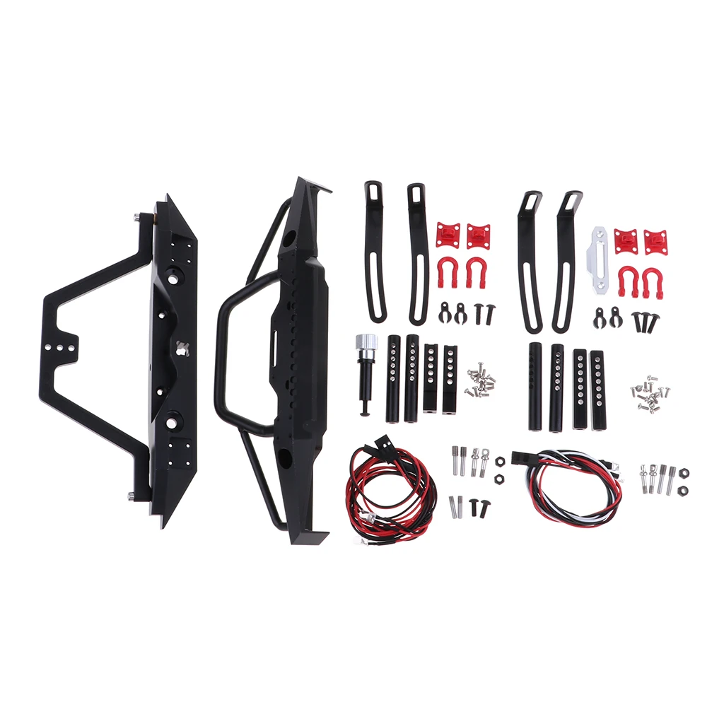 

1/10 RC Rock Crawler Metal Rear Front Bumper with LED Light for SCX10II 90046 -4 RC Parts Accessories