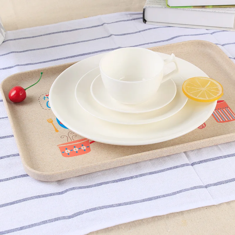 1piece Rectangle Eco-friendly Wheat fiber Plastic Fruit Food Serving Tray Teapot Cup Tableware Storage Holder Buffet Plate Board