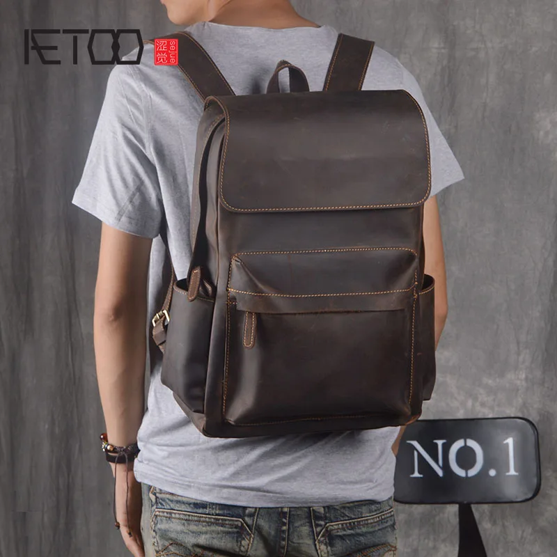 

AETOO Original backpack men leather casual travel backpack lady first layer leather handmade