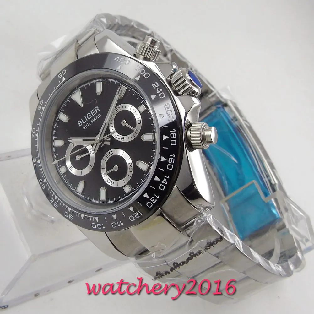 

BLIGER 39mm Watches Black Dial ceramic bezel Top Brand Luxury Military Steel Wrist Watch Clock Fashion Automatic Wristwatch