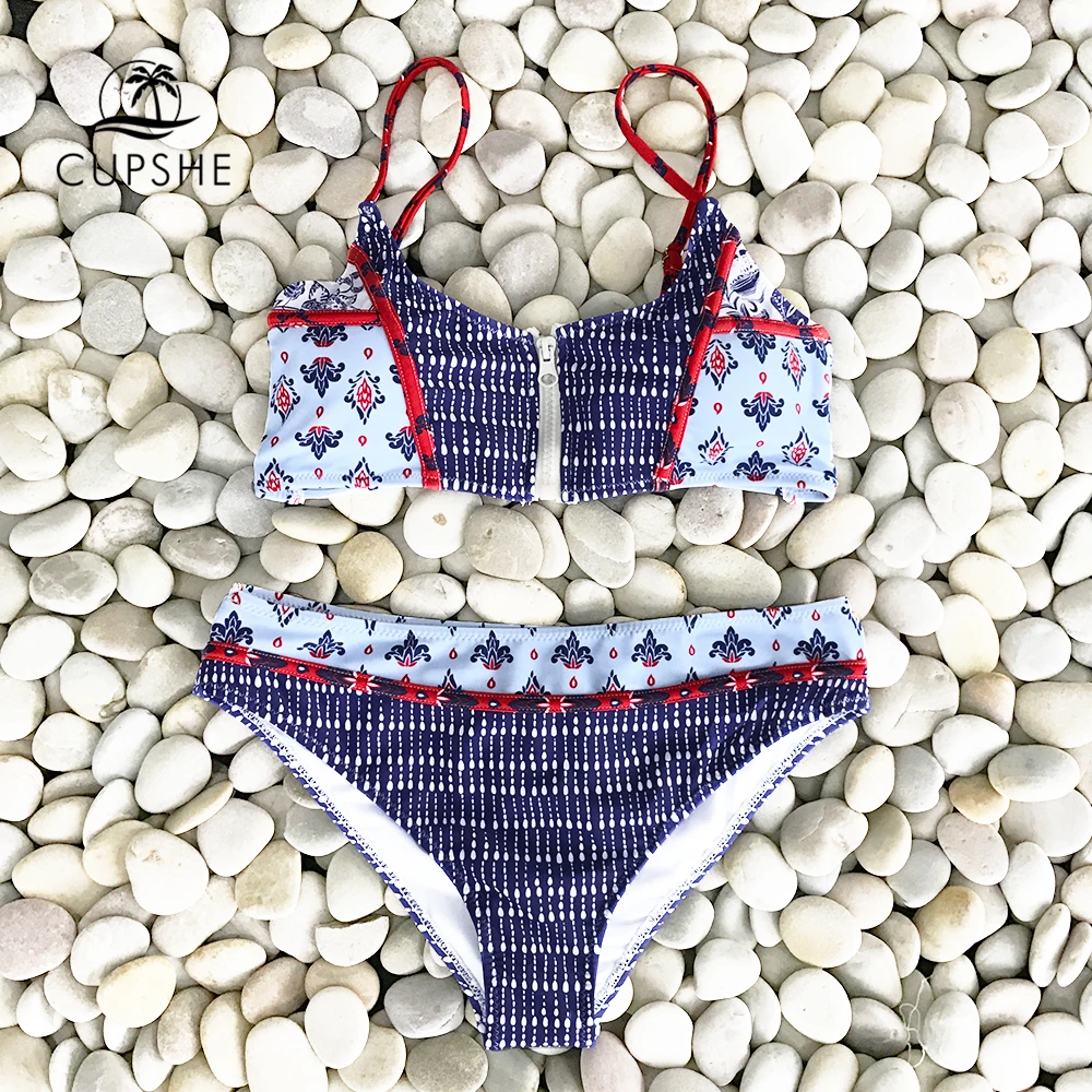 Cupshe Girl Zipper Front Bikini Set Women Sexy Print Two Pieces