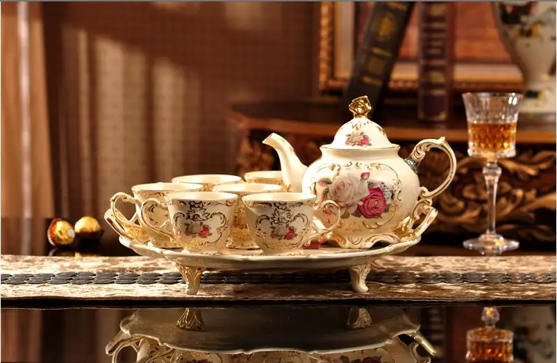 Высококачественный керамический кофейный набор в европейском стиле чайный сервиз фарфоровый кофейник чашки и поднос