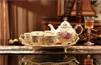 

High-end Ceramic Coffee set European style Tea set Porcelain Coffee Pot Cups and tray Free shipping